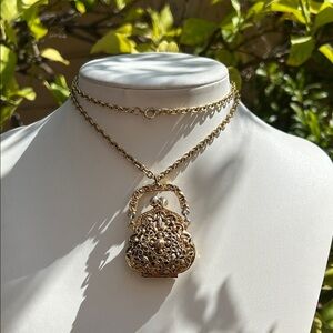 Vintage Arthur Pepper ART Gold Filigree Purse 👛 Locket Pendant Necklace